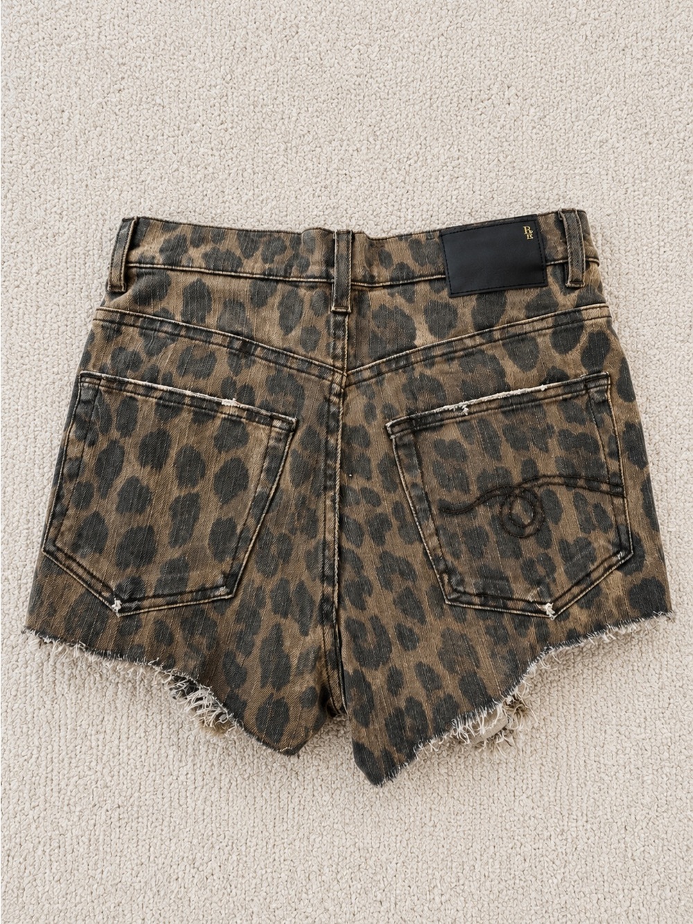 R13 Style Leopard Print Distressed Denim Shorts – Made in Italy – Size 24 - Picture 2 of 4